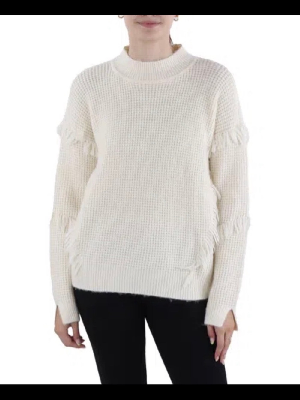 Womens Fringe Pullover Mock Turtleneck Sweater